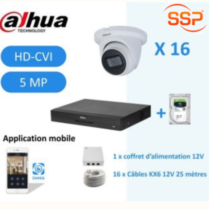 Kit Video Pro HD-CVI 16 caméras 5 Mégapixels [KIT.DAHUA_16INCLUS-5MP-CVI]