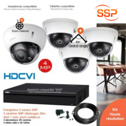 KIT VIDÉO SURVEILLANCE AVEC 4 DÔMES 4MP VISION NOCTURNE 30M